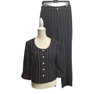 VINTAGE 2 Piece Requirements Sz 10 Jacket Pants Black White Striped Polka‎ dots